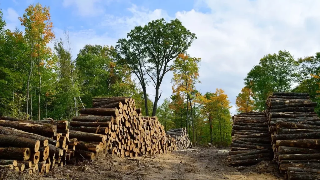 Piles of fresh cut logs