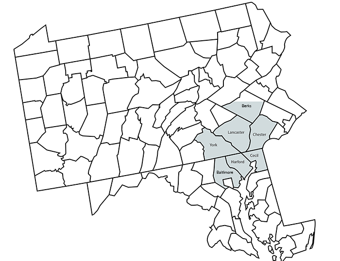 Map of the service area for Stoltzfus Forest Products